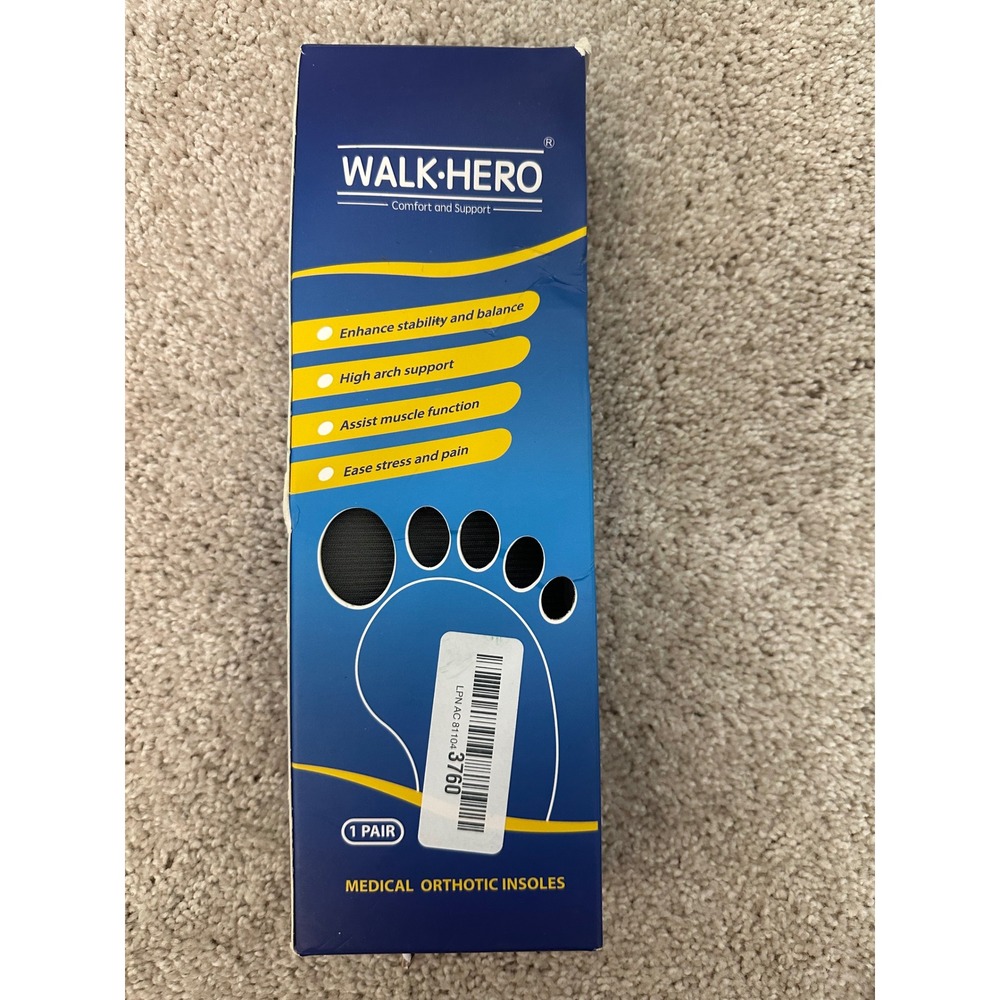 Walk Hero Medical Orthotic Insoles Comfort Support Arch Pain‎ Relief 1 Pair